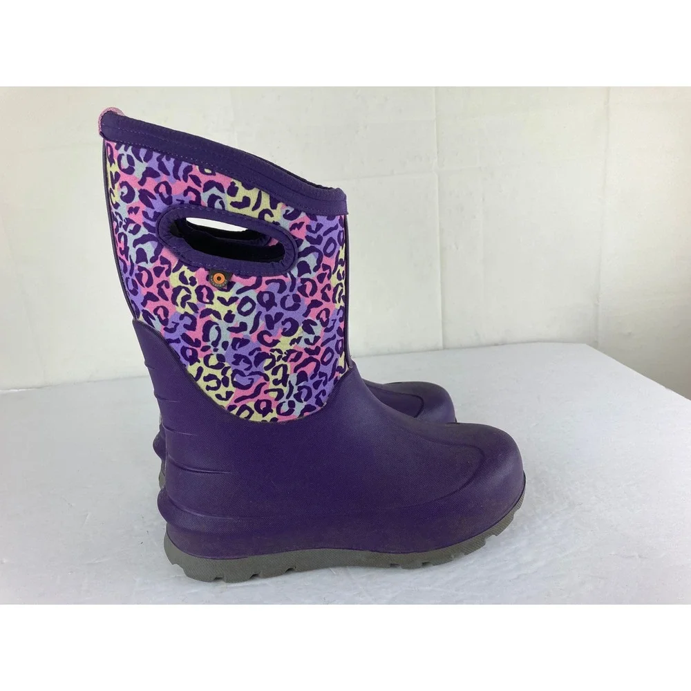 Bogs Classic Neo-Leopard Boots Girls Sz 3 Purple Waterproof‎ Insulated Snow Rain
